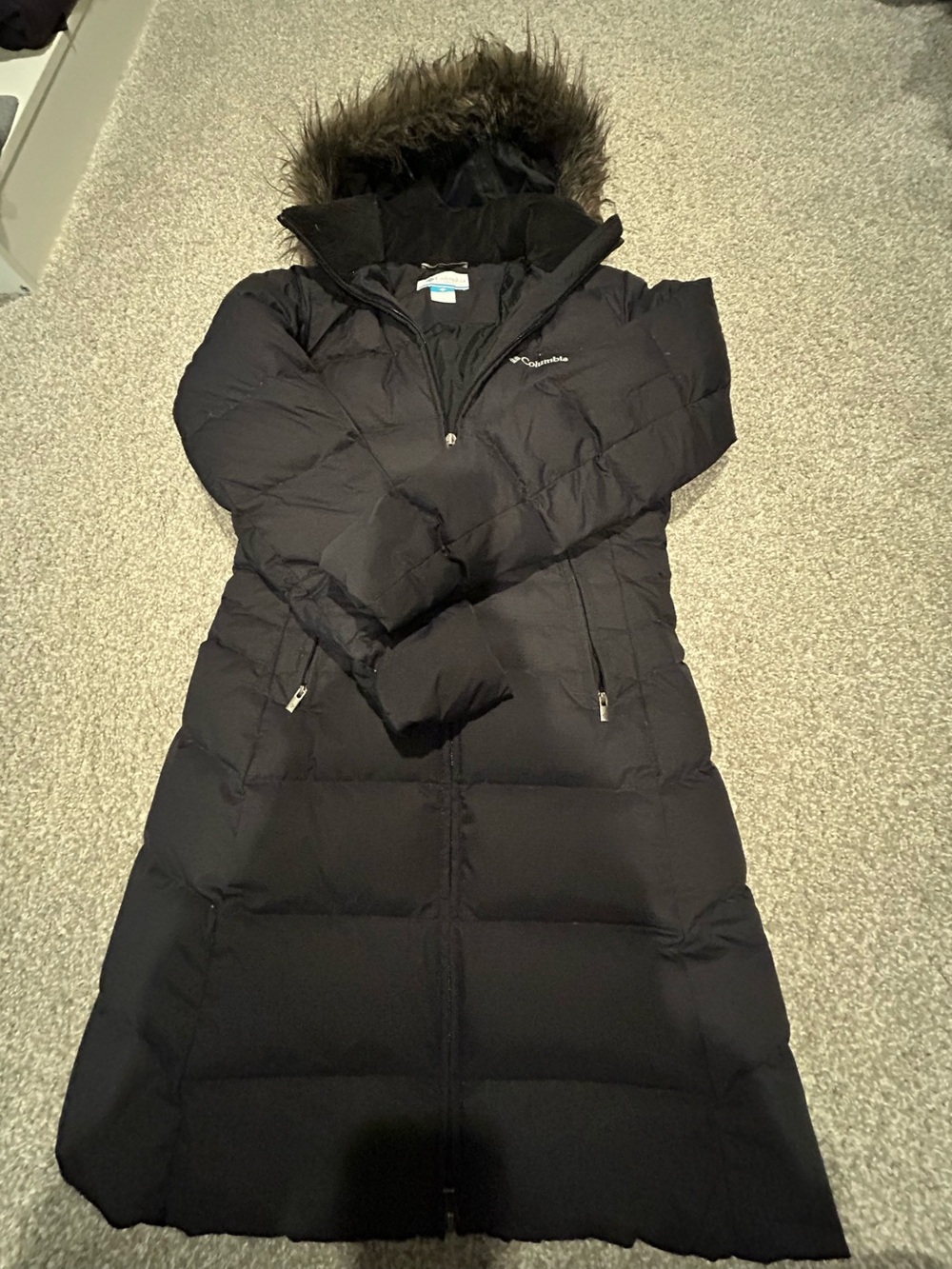 Columbia Women's Black Long Puffer Coat with Faux Fur-Trim Hood